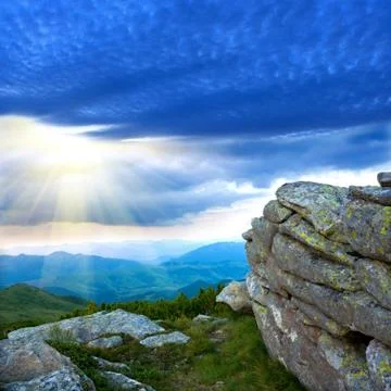 Evening scene in mountains Stock Photos