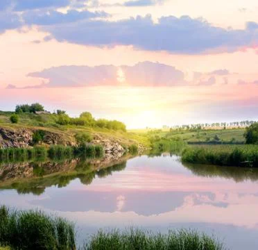 Evening scene on river Fotos de archivo