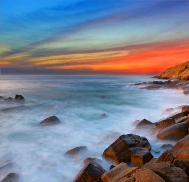 Evening scene on sea Stock Photos