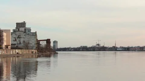 Evening scene at urban riverside Stock Footage 10883071