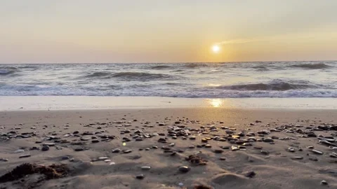Evening sea beach shortly before sunset, fairly calm waves. Stock Footage 330493518
