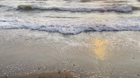 Evening sea beach shortly before sunset, fairly calm waves. Stock Footage 330498549