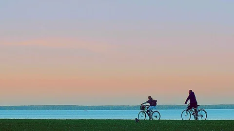 Evening seafront cycling Stock Footage 83146357