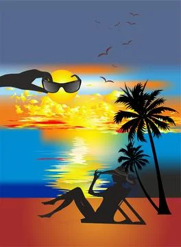 Evening at the seaside, Stock Illustration