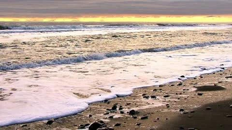 Evening Shore Waves and Beach Stock Footage 10829680
