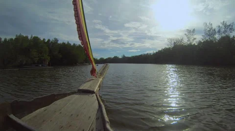 Evening Shot, Boat streaking through the river, Malaysia Stock Footage 57801926