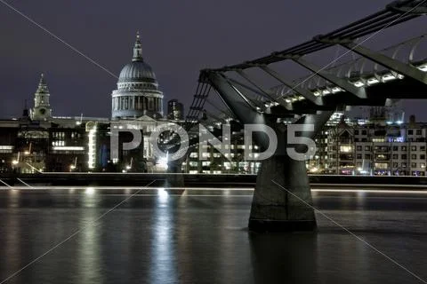 Evening Shot of St Paul's Cathedral Blackfriars London with Millennium Bridge Stock Photos