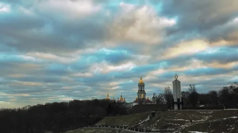 Evening sky above the temple, timelaps Stock Footage 85342506