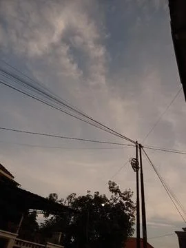 Evening Sky and Stretched Cable Stock Photos