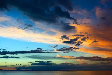 Evening sky with clouds over lake titicaca in bolivia Stock Photos