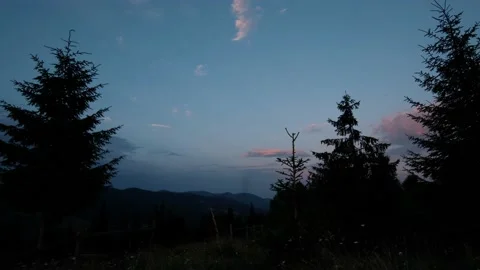 Evening sky  at mountains with pines Stock Footage 159546501