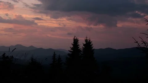 Evening sky  at mountains with pines Stock Footage 159546546