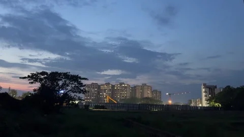Evening Sky Over Modern High-Rise Buildings at Blue Hour 스톡 동영상 339266943