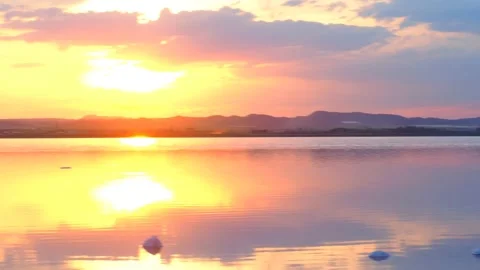 Evening sky over salt lake Salinas de Torrevieja Stock Footage 220147903