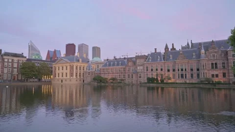 Evening Skyline of The Hague, the Netherlands. Stock Footage 318883653