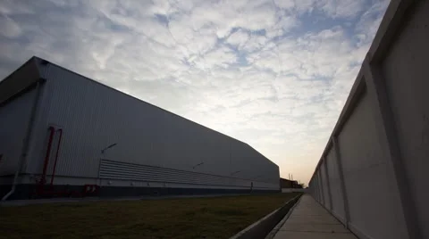 Evening skyline of warehouse. Timelapse. Stock Footage 46215363