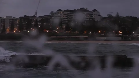Evening slow motion waves make a splash at Coogee Sydney 4K Video stock 274131973