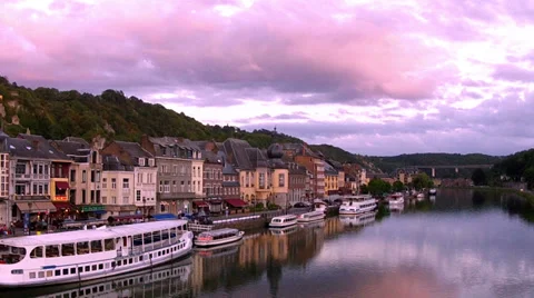 Evening in a small Belgian town Dinant. Stock Footage 34742531