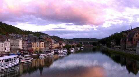 Evening in a small Belgian town Dinant. Stock Footage 34744703