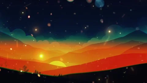 Evening Sparkles: Creative Mountain Landscape Stock Footage 305434140