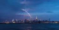Evening Storm And Lightning In New York City Over Midtown Manhattan Skyscrapers Stock Footage