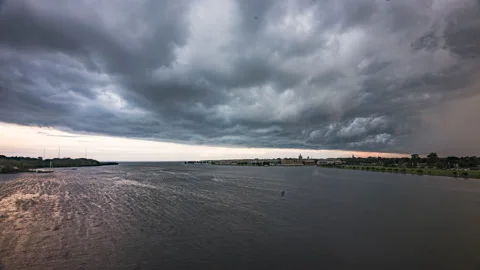 Evening Storm With Lightning Timelapse Stock Footage 135251418