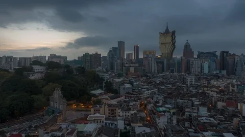 Evening storm sky macau cityscape rooftop panorama 4k time lapse china Stock-Footage 89886581