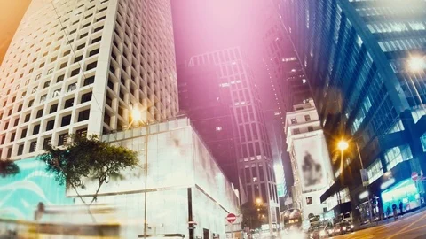 The Evening Streets of Hong Kong. Time Lapse. Stockbeeldmateriaal 74313541