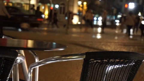 Evening stroll cafe table Stock Footage 89990331
