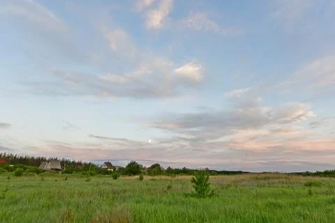 An evening summer landscape with heavy thunderclouds Stock-Fotos