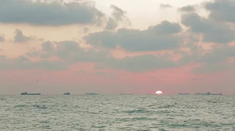 Evening Sun On The Beach. Ships Video stock 51782658