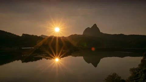 The evening sun goes down beyond Maisan Provincial Park. 스톡 동영상 145703467
