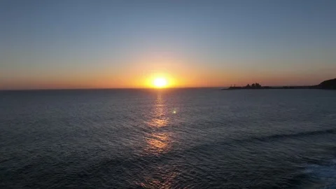 Evening Sun Over Calm Ocean with Pier View Aerial from Gran Canaria Stock Footage 309940507