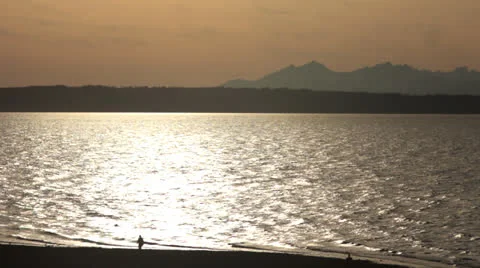 Evening Sun Reflection On Water Beach Mountain Scene Video stock 25139641