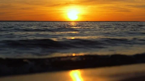 Evening sun at sea .Waves rolling. Stock Footage 77544280