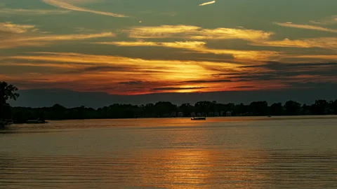 Evening Sun Setting Over Lake - 4K Time Lapse Video stock 142630114
