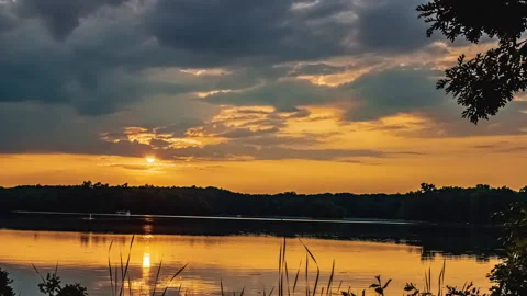Evening Sun Is Slowly Setting Behind The Trees - Timelapse Vídeos de archivo 158354962