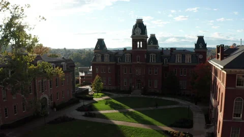 Evening sunlight on campus quad of West Virginia University Stock Footage 235543180