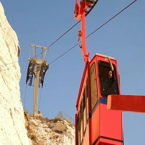 Evening, sunset, the cable car on the mountain Stock Footage 69487651