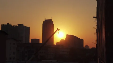 Evening Sunset at Construction Site i Stock Footage 149646356