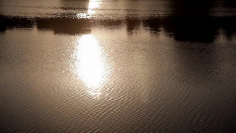Evening sunset is displayed on the water of the river Stock Footage 97805116