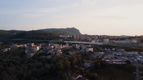 Evening sunset, Itly city, rooftops, City traffic, aerial panorama 4k Stock Footage 105781655