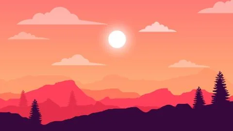 Evening Sunset Landscape Stock-Illustration