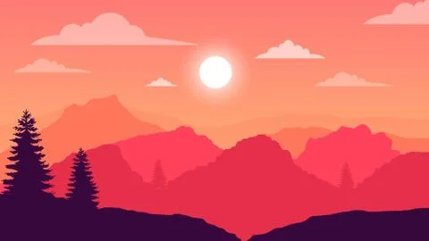 Evening Sunset Landscape Stock Illustration