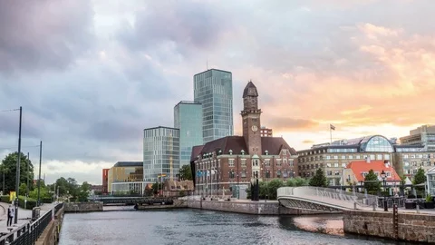 Evening sunset in Malmo, Sweden Stock Footage 79015638
