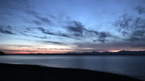 Evening Sunset Ocean Mountain Range Big Sky Cloudscape Video stock 25135860