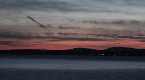 Evening Sunset Ocean Mountain Range Stock Footage 25136584