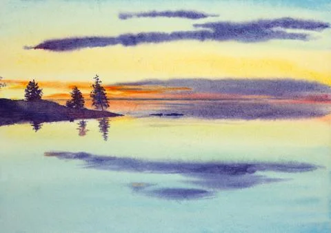Evening sunset over the lake Stock Illustration