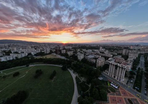 Evening sunset over Sofia city, Bulgaria Stock Photos