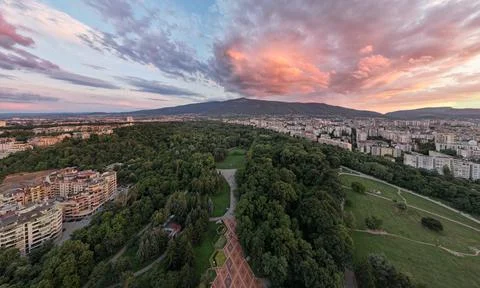 Evening sunset over Sofia city, Bulgaria Stock Photos